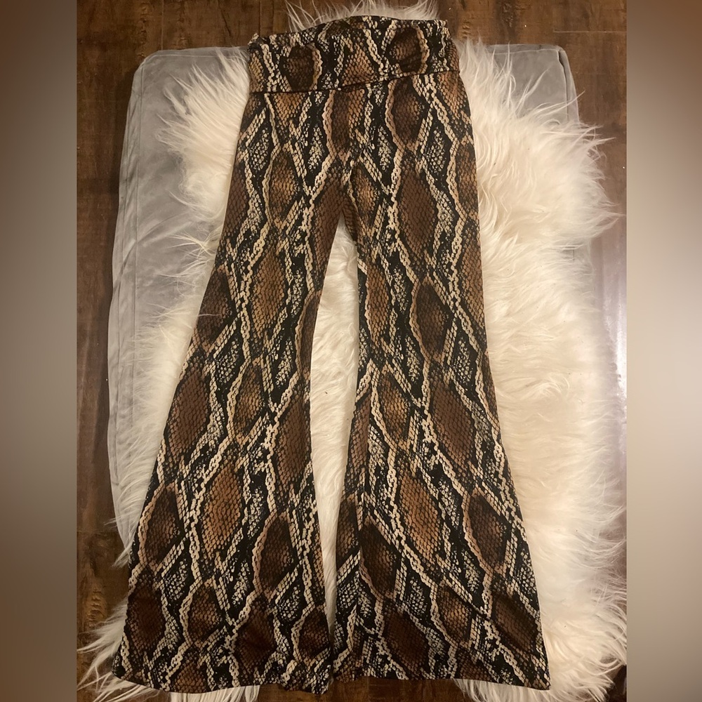 Temple Ro snakeskin print bell bottoms